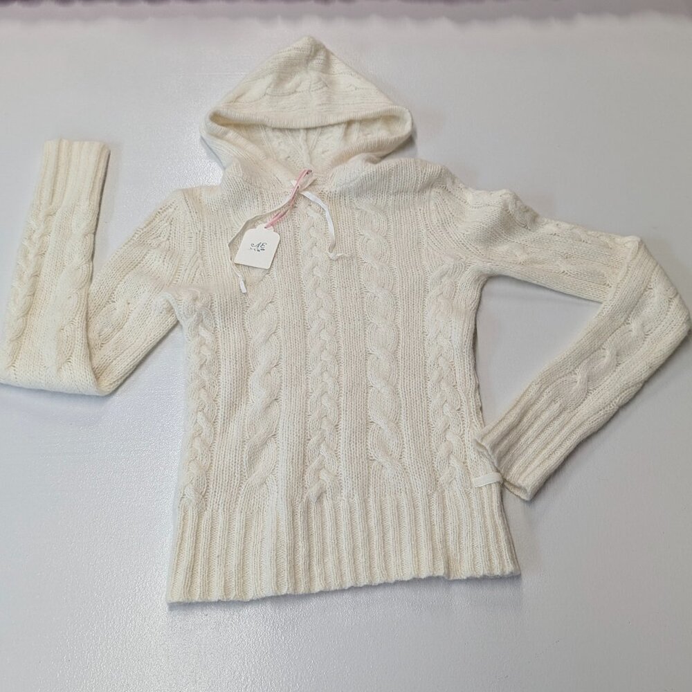 NWT Limited Edition American Eagle Holiday Sheer Hooded Sweater Cream Size Small